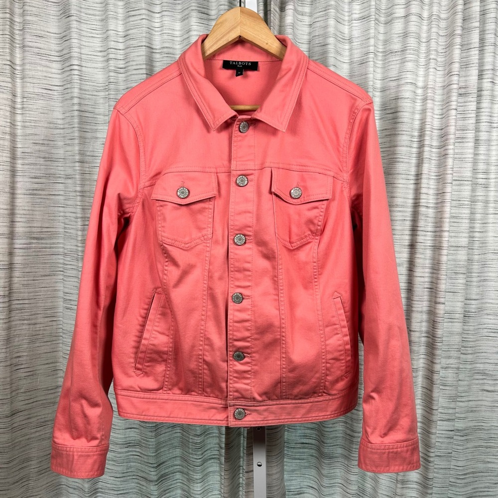 Talbots Denim Jacket Coral Pink Womens 1X Stretch Cotton Blend EUC